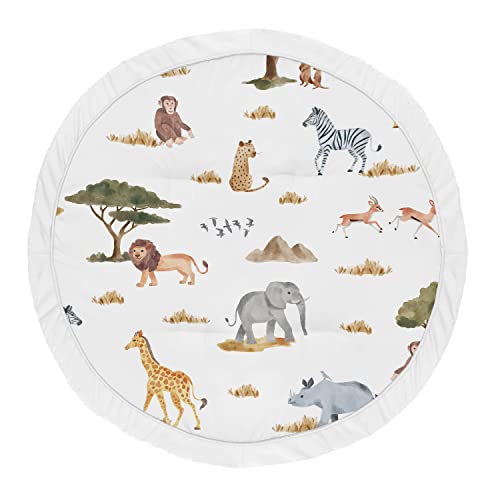 Image of Sweet Jojo Designs Jungle Animals Baby Playmat Tummy Time Infant Play Mat Dark Hunter Green Yellow Grey Rust Orange Black White Wildlife Safari Animal Gray Elephant Giraffe Lion Monkey Leopard Bird