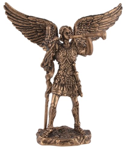Archange Gabriel Miniature avec trompette et croix, couleur bronze, collection Veronese
