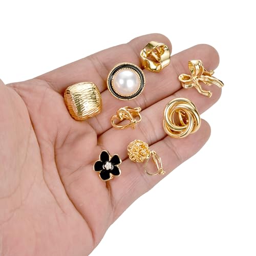 10 pares de aretes clip-on para mujer tono dorado miniatura 4