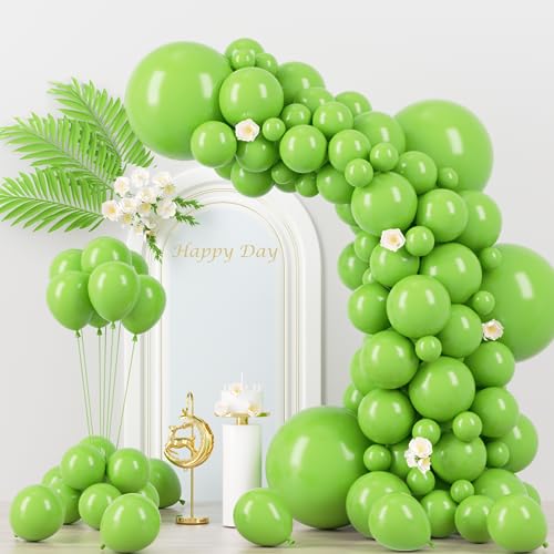 Image of Voircoloria 130pcs Lime Green Balloons Different Sizes 18 inch 12 inch 10 inch 5 inch Light Green Balloons for Birthday Dinosaur Baby Shower St. Patrick's Day Summer Jungle Forest Safari Party Decorations