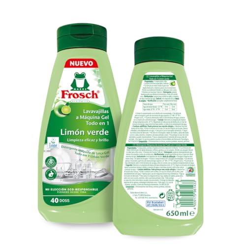 Frosch - Gel für die Maschine, alles in 1 mit grüner Zitrone, Reinigung und Glanz, ohne Mikroplastik und tierische Bestandteile, 40 Dosen - 650 ml