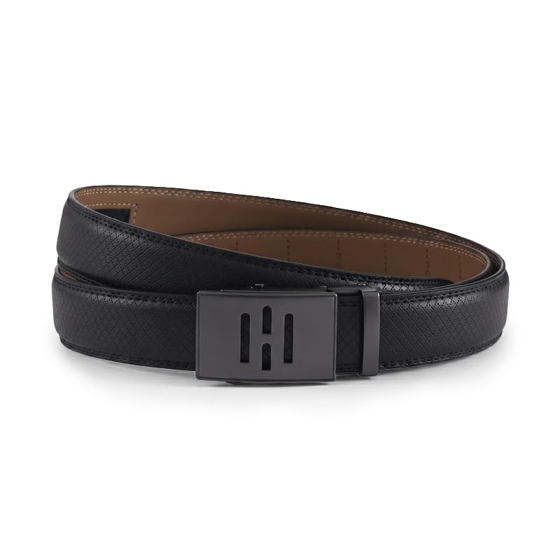 Image of HALDEN THEO Belt For Men Leather Original (Adjustable Fits Up to 44 Inch Waist) Ratchet Straps, Unique Magnetic Auto-lock Buckle Adjustable Belt For Men