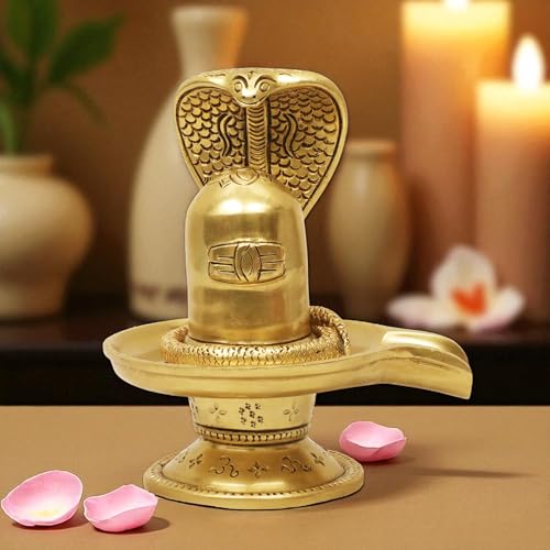 Image of SHANTI Brass Shivling for Home Puja, Shiva Lingam for Temple, Office Desk, Gift & Decor (SL3408)