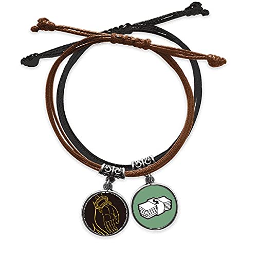Pulsera budista negra amarillo amuleto de dinero en cuero