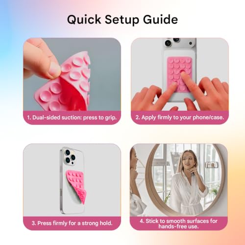 Image of HUMBLE Double Sided Silicone Suction Phone Sticker Grip, Sticky Phone Mount, Hands-Free Mobile Holder, Reusable Anti-Slip Stand for Mirror, Glass, Tile, All Smartphones for Selfies & Videos (Pink)