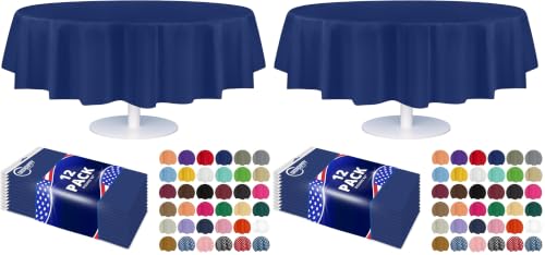 Image of Grandipity 24 Pack Premium Disposable Plastic Tablecloth 84 inch Inch Decorative Round Table Cover - Navy Blue