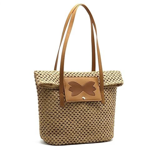 Image of Straw Beach Bag for Women, Large Tote Buckets Straw Purses Mesh Beach Handbag Shoulder Bags, Retro Women Clutch