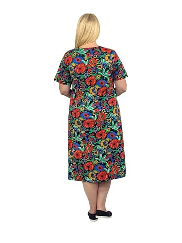 Image of LA CERA Women's Cotton Sun Dresses A-Line with Scoop Neck, Short Sleeves, Side Pockets, Floral Patterns, Machine Wash