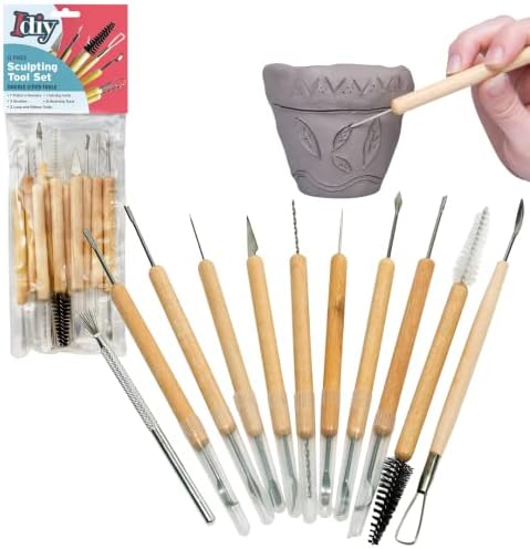 Pottery Tool Kit -11-Piece 21-Tool Beginner's Clay Sculpting Set, Clay, Wood Carving, Ceramic Art Craft Project Accessories for School, Classrooms, Kids/Adults,Great Birthday Gift Summer Camp Activity