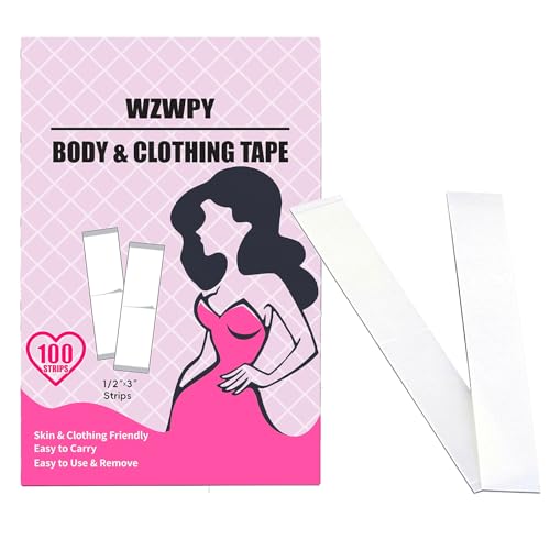 Double Sided Fashion Tape for Clothes & Body (100 Strips) – Clear Clothing Tape for Women, Strong Hold Invisible Dress & Hem Tape, Gentle on Skin & Fabric