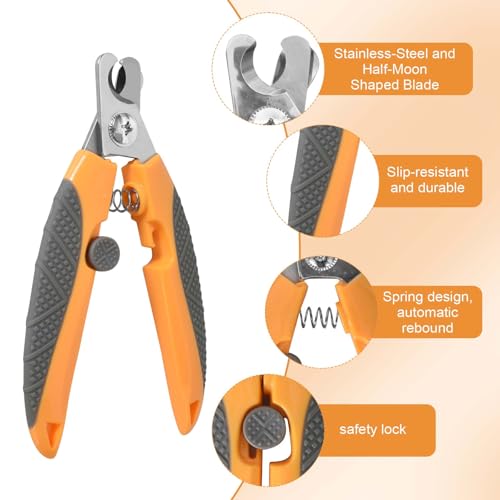 Cortauñas Gato Profesional Fabricado en Acero Inoxidable, Cortauñas Perro con Bloqueo de Seguridad, Perros Accesorios, Cortaúñas Mascotas, para Razas Medianas y Grandes, 15.9*4.9CM (Naranja) - imagen 3