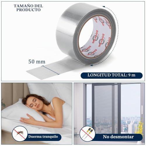 Miniatura 6 de Ealyder Tape Cinta Reparadora De Mosquitera 5 Cm X 9 M,Gran Tamaño Cinta Adhesiva Mosquitera De Fibra De Vidrio, Reparación Fácil Sin Herramientas, Autoadhesiva Resistente - Gris