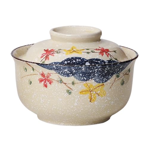 Cuenco de ramen, juego de cuencos de ramen de cerámica con tapa, 800ml de cuencos de sopa, Pho, cuenco de ramen vintage japonés de cerámica para cereales, sopa, vajilla asiática apta para microondas y