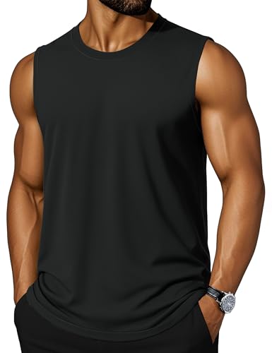 Cotrasen Men's Tank Top UPF 50+ Cotton Sleeveless Shirt Lightweight Casual Gym Workout Shirts Cooling Muscle Tee Shirt
