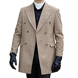 High-End Suits Khaki Men's Overcoats Trench Coat Long for Men Herringbone Tweed Retro Stylish Wool Blend Peacoats Business Long Winter Warmth Jacket Size S