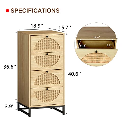 image for Lamerge Natural Rattan 4 Drawer Dresser, Rattan Cabinet Storage Tower 