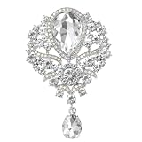 PATIKIL 1 Pcs Broche Grande De Rhinestone, Broche Plateado Vintage De Ramo De Cristal Para Mujer Para Bodas Fiestas De Novias Baile Decoración, Plateado (3.5x2.2 Pulgadas)