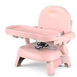 Bella’s Friends 3-in-1 Toddler Booster Seat for Dining Table and Kitchen Chair with Adjustable Tray and Safety Straps, Foldable&Portable Baby Seat for Travel, Feeding, and Floor Use, Pink