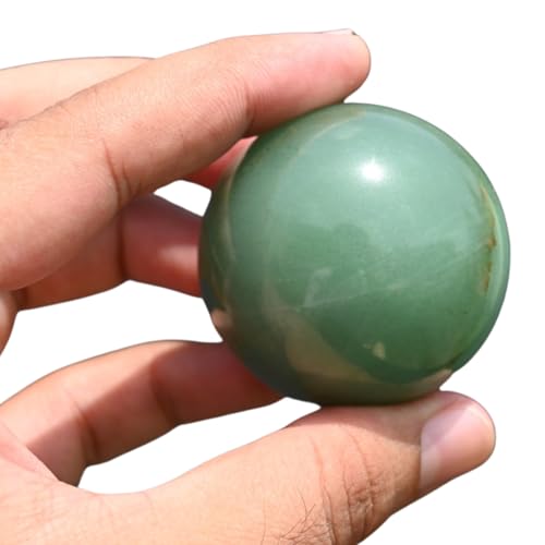 Natural Green Aventurine Sphere Crystal Ball with Wooden Ring Stand Baoding Balls for Hand Therapy Stress Relief Ball Modern Decoration Spiritual Reiki Healing Meditation 45MM-50MM