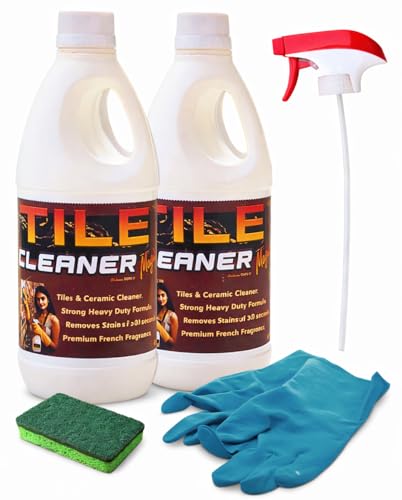 Image of Chemwit Tile Cleaner Liquid Strong (Pack of 2 with Spray, Brush & Gloves) - Heavy Duty - Australian Technology for Bathroom Floor & Wall Tiles - Stains Remover for Tiles - Grouts - Ceramics - Cement