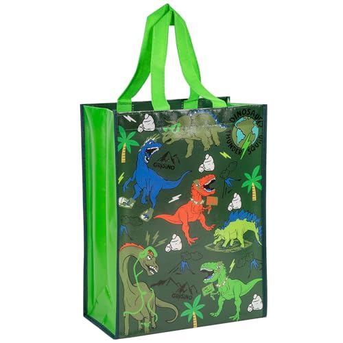 Loveinside Dinosaur Reusable Gift Bag Colorful Dinosaur Design Medium Recycled Green Gift Bag for Boys Kids Birthday Theme Party Favor 10 x 5 x 13 1 Pcs