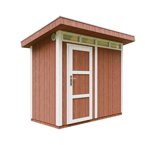 Gartenhaus Premium Qualität 3m² - L161xW294cm- All-Inclusive-Set mit Boden, Bitumen-Dachziegeln, Farbset- Hochwertiger Geräteschuppen aus Holzwerkstoffplatten LP Smartside - M901 Redwood RED