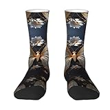 XZDWPY Gold White Butterflies Unisex Mid-Calf Socks 2 Black-2 Polyester Skin-Friendly Moisture-Wicking Fashionable Crew Socks