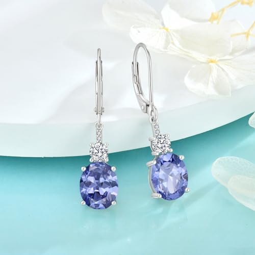 Oval Dangle Drop Earrings for Women 925 Sterling Silver Leverback Earrings Birthstone Jewelry Gifts for Her4