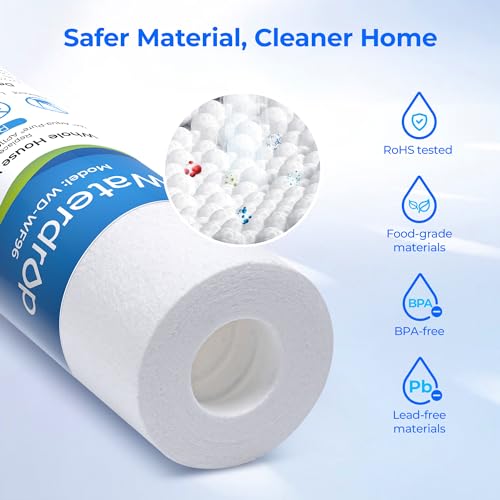 Waterdrop 5 Micron 10" x 2.5" Whole House Water Filter Replacement Cartridge, Sediment Water Filter Replacement for Any 10 inch RO Unit, Aqua-Pure® AP110, Culligan® P5, WHKF-GD05, 4 Pack