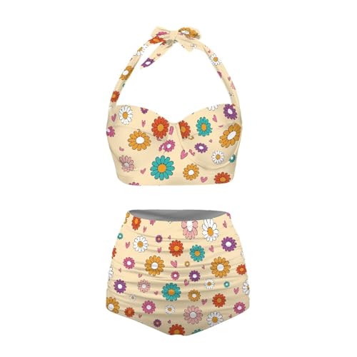 Suobstales Conjunto de biquíni feminino cintura alta controle de barriga frente única com parte infe