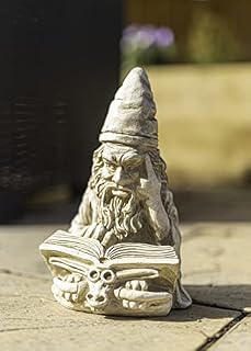 garden mile Resin Garden Ornaments Outdoor Wizard and Elf Statue With Book and White Stone Effect - Waterproof and Weatherproof Garden Cute Cherub Angel for Patio, Pond, Garden Decor (Reading Wizard)