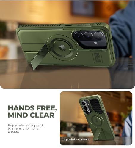 Image of Dexnor for Samsung Galaxy S26 Plus Case with Camera Cover & Adjustable Kickstand & Screen Protector, Compatible with MagSafe, Rugged Shockproof Bumper Cases Magnetic Protective Cover(2026),Army Green