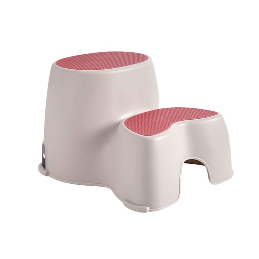 Polsterhocker, Double Level Höhe Sicher Robust Schuhbank Wechseln Ergonomie Schritt Fußbank Anti-Rutsch Unisex-Kleinkind Hockender Toilettenhocker Zum Bad Wohnzimmer (Farbe : Rosa)