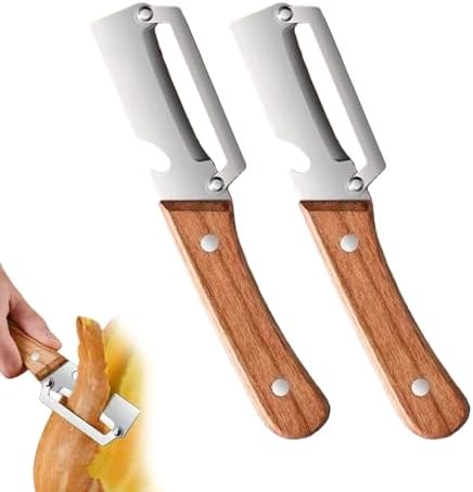 oliwex Zero Snag Wooden Peeler, 2-in-1 Multifunctional Stainless Steel Peeler, Potato Fruit Pumpkins Kitchen Peelers with Bottle Opener (2 PCS)