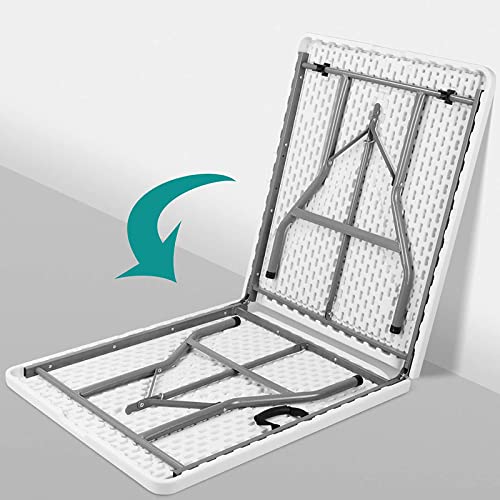 Generic Folding Dining Table 6ft Plastic, Portable w/Handle, Fold-in-Half Utility, 6' Dining Table Heavy Duty, White, 183 cm x 76 cm x 73 cm