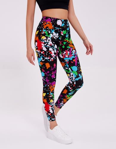 Image of sissycos Women's 80s Leggings Neon Artistic Splash Printed Buttery Soft Stretchy Pants