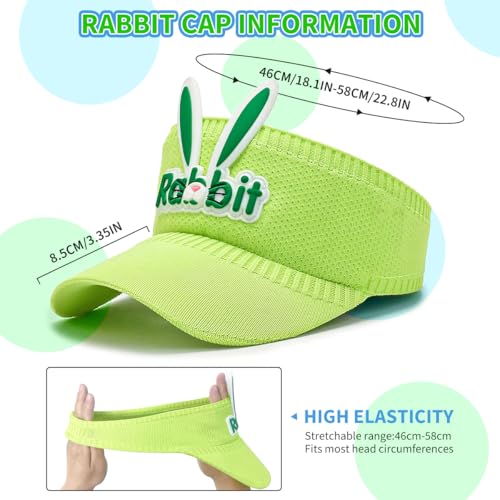 Kids Toddler Sun Visor Hat 2 Pack – Boys & Girls Summer UV Protection Hats for Beach, Park, Outdoor Play – Breathable Knit Sun Hat (Bunny Ears Blue + Green)2