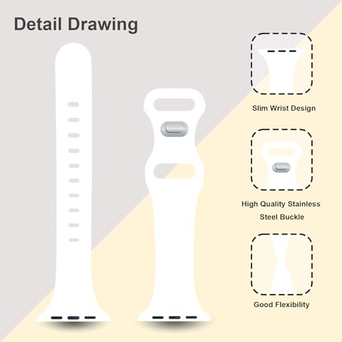 Image of Slim Band Compatible with Apple Watch Bands 38mm 40mm 41mm 42mm 44mm 45mm 46mm 49mm for Women Men,Soft Thin Narrow Silicone Sport Strap Wristbands for iWatch Series 11 10 9 8 7 6 5 4 3 2 1 SE Ultra White