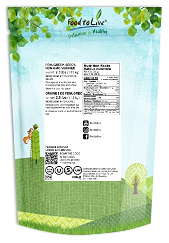 Fenugreek Seeds, 2.5 Pounds — Non-Gmo Verified, Whole, Raw, Sproutable, Vegan, Kosher, Bulk Methi, Good Source Of Dietary Fiber, Protein, Iron, Copper, Magnesium, And Vitamin B-6, Great For Pickling, Vegetable Dishes, And Spice Mixes. Trigonella Foenum-Graecum, Fenogreco En Semillas #TOP1