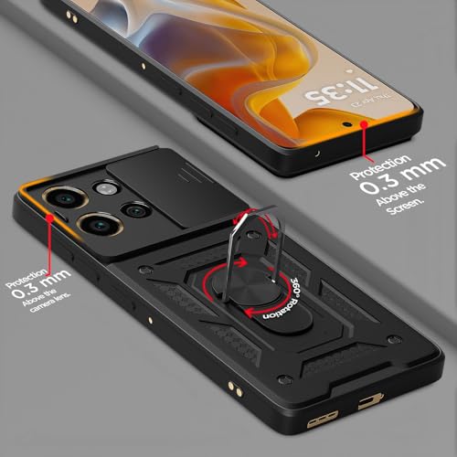 Image of Pikkme D10 Tough Armor Bumper Case | 360 Protection Case | Sliding Camera Shield Cover & Ring Holder Stand Back Cover for Motorola Moto Edge 60 Neo 5G / Edge 50 Neo 5G (Black)