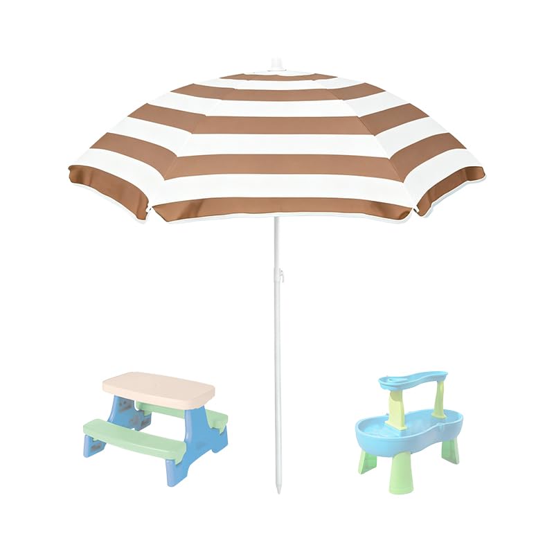Legendcover Water Table Umbrella Kids Beach Umbrella & Picnic Table Shade Ideal for Sand Play Camping Beach Trips and Garden Fun.Lightweight Yet Durable.(Brown&white 71 H x 46 W x 46 D)