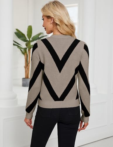 Image of Libsorge Womens Dressy Casual Color Block Striped Sweater Fall 2025 Trendy Outfits Lightweight Ribbed Knit Pullover Top