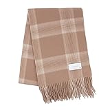 [マコッカ] 内モンゴル産 カシミヤ 100% 大判 ストール チェックライトブラウン 200cm×60cm カシミア レディース メンズ ユニセックス