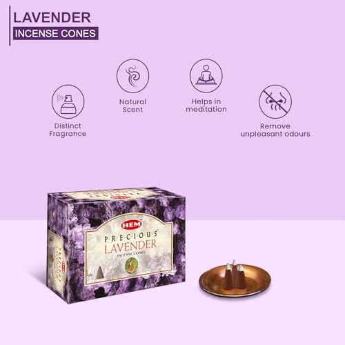 HEM Lavender Incense Cones – Pack of 120 | Soothing Floral Aroma for Calm & Positivity | Perfect for Meditation, Relaxation, Yoga, Stress Relief & Aromatherapy