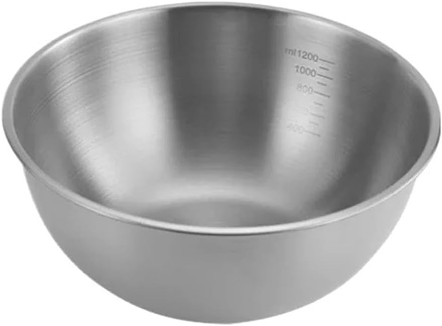 Stainless steel bowl Stainless Steel Fruit Salad Bowls with Scale Large Capacity Soup Noodles Ramen Bowl Food Containers 17/19/25CM(25cm Silver)