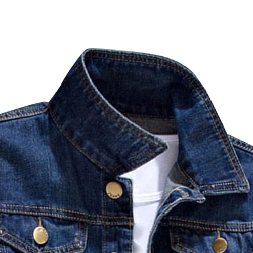 Men's Button Pocket Denim Jacket Slim Fit Field Cowboy Coat Washed Classic Trucker Jean Jackets (Blue,Medium)3