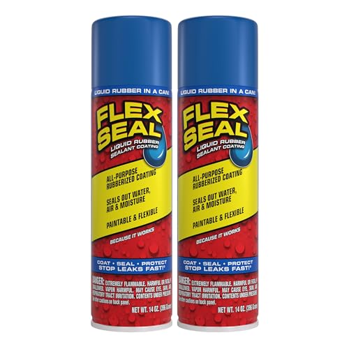 Image of Flex Seal, 14 oz, 2-Pack, Blue, Stop Leaks Instantly, Waterproof Rubber Spray On Sealant Coating, Perfect for Gutters, Wood, RV, Campers, Roof Repair, Skylights, Windows, and More