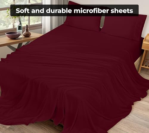 Image of Royale Linens 2 Pack Bulk Flat Sheet Set - Top Sheets - Soft 1800 Microfiber - Wrinkle & Stain Resistant - for Hotel, Massage Table, Hospital, Dorm - Twin Flat Sheet Sold Separately (Twin, Burgundy)