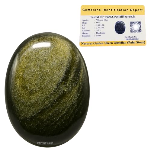 Image of Certified Golden Sheen Obsidian Crystal Palm Pebbles Stones for Anxiety Stress Relief Massage - AAA Grade Original Healing Gemstone Agate Palm Stone for Yoga Meditation Spiritual Reiki Feng Shui