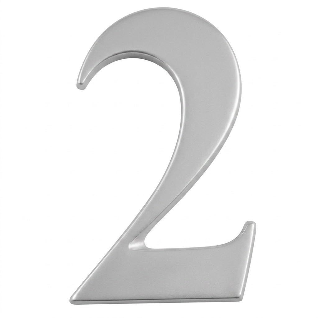 3" House Door Number Silver Anodised Self Adhesive, Times Roman, 2